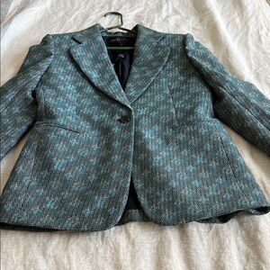 Louis Vuitton Teal and Blue Tweed Single-Button Blazer